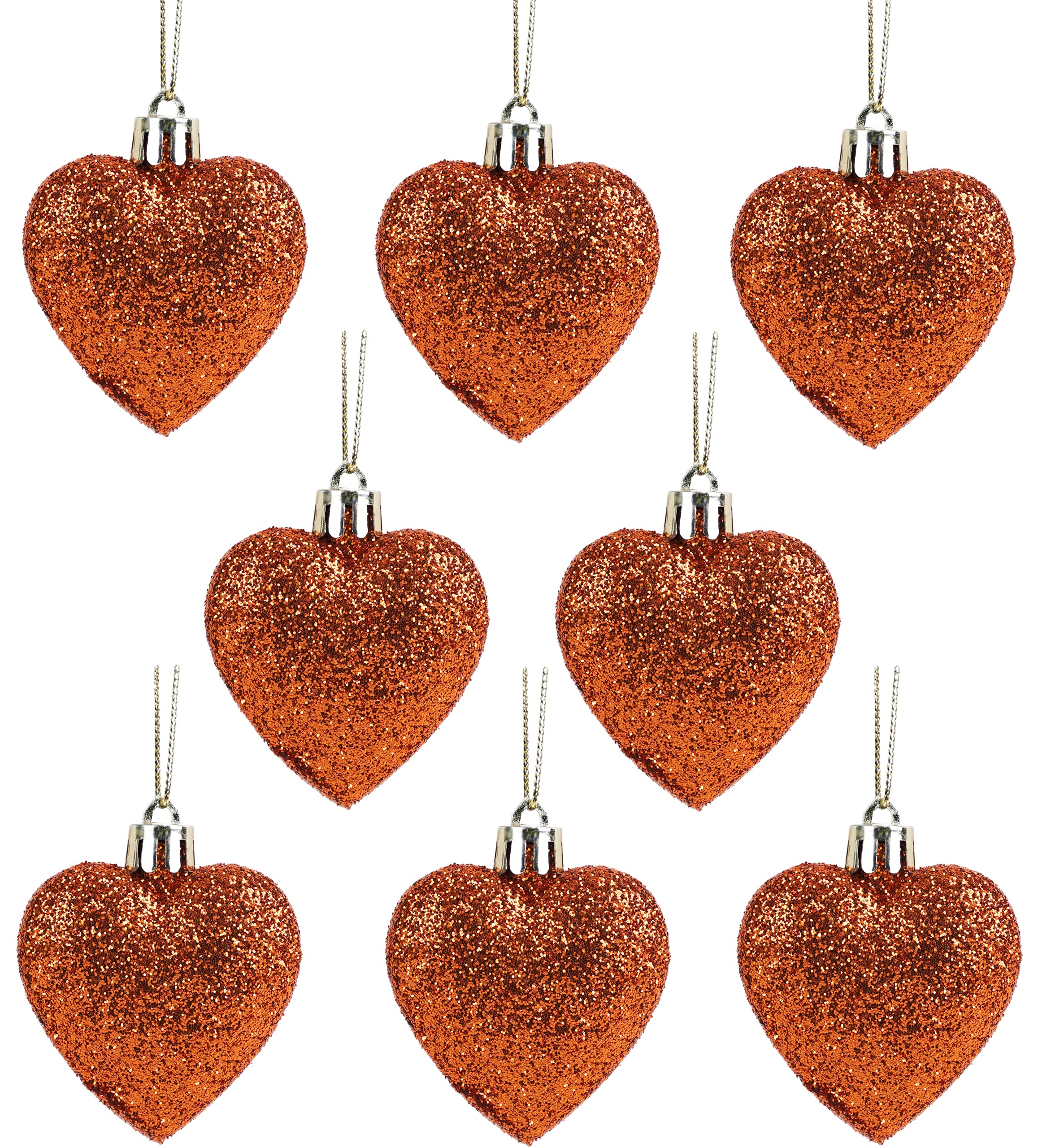 Christmas Concepts® Pack of 8-60mm Heart Shaped Christmas Tree Baubles – Glitter Decorated Baubles (Copper)
