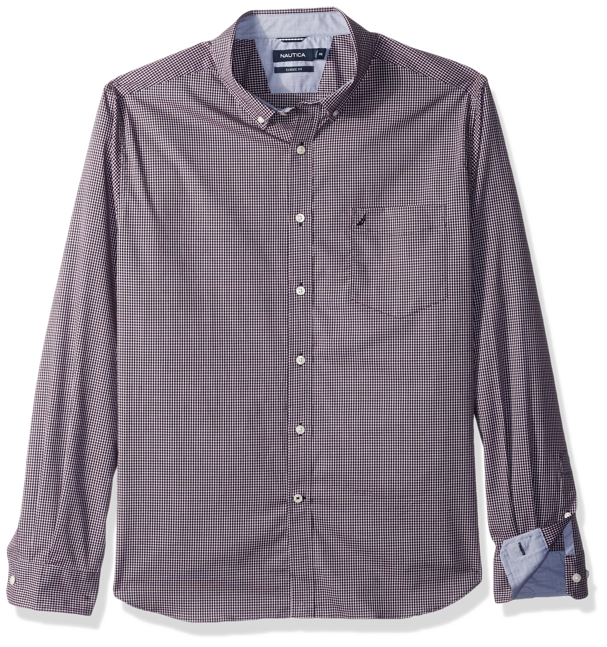 Nautica Men's Long Sleeve Small Plaid Button Down Shirt Nautical Fashions