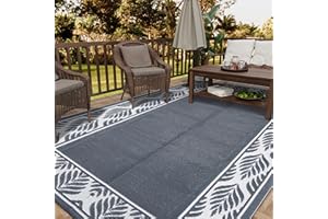 HUGEAR Outdoor Plastic Straw Rug, Waterproof Mat, Washable Large Floor Mat and Rug for Outdoors, RV, Beach, Patio, Camping, Backyard, Deck, Picnic,Indoor Outside (Olive-Leaf/Grey&White,6x9ft)