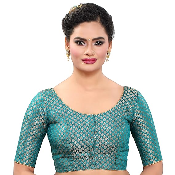 Traditional Banaras Brocade Readymade Saree Blouse with Elbow Length Sleeves