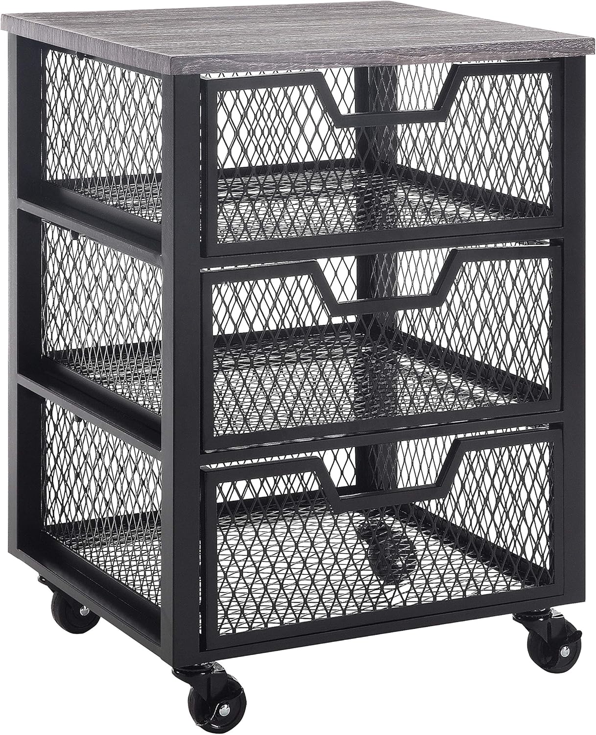 OSP Home Furnishings Jarrett 3-Drawer Rolling Cart, 23" Tall, Walnut Top and Black Base: Furniture & Decor