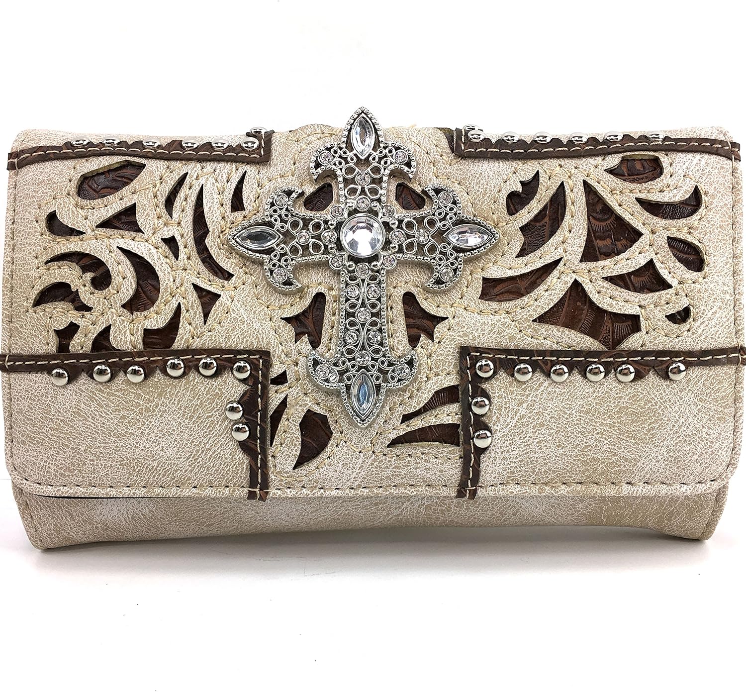 Justin West Laser Cut Rhinestone Cross Studded Cross Shape Design