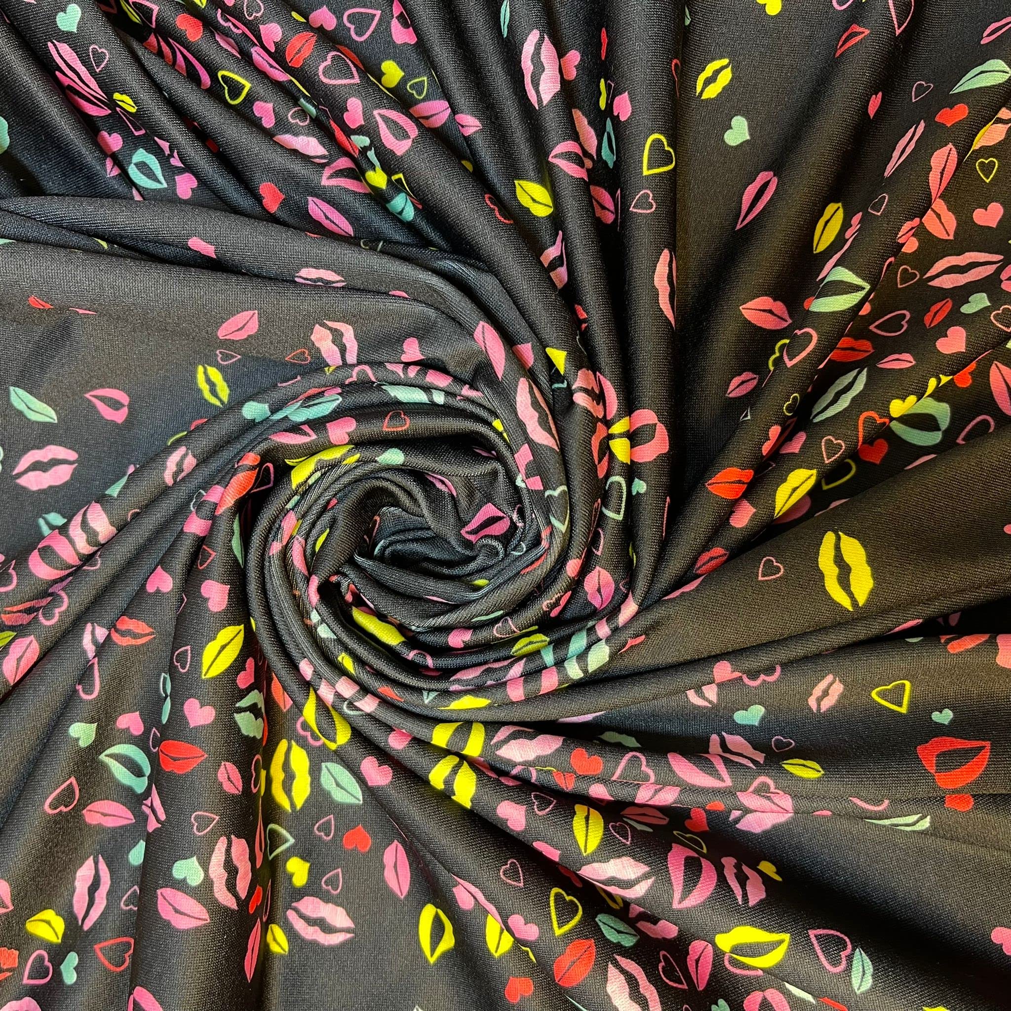 Plain Scuba/Crepe Jersey Stretch Spandex Dress Fabric Material 58" Wide (Lips & Kisses)