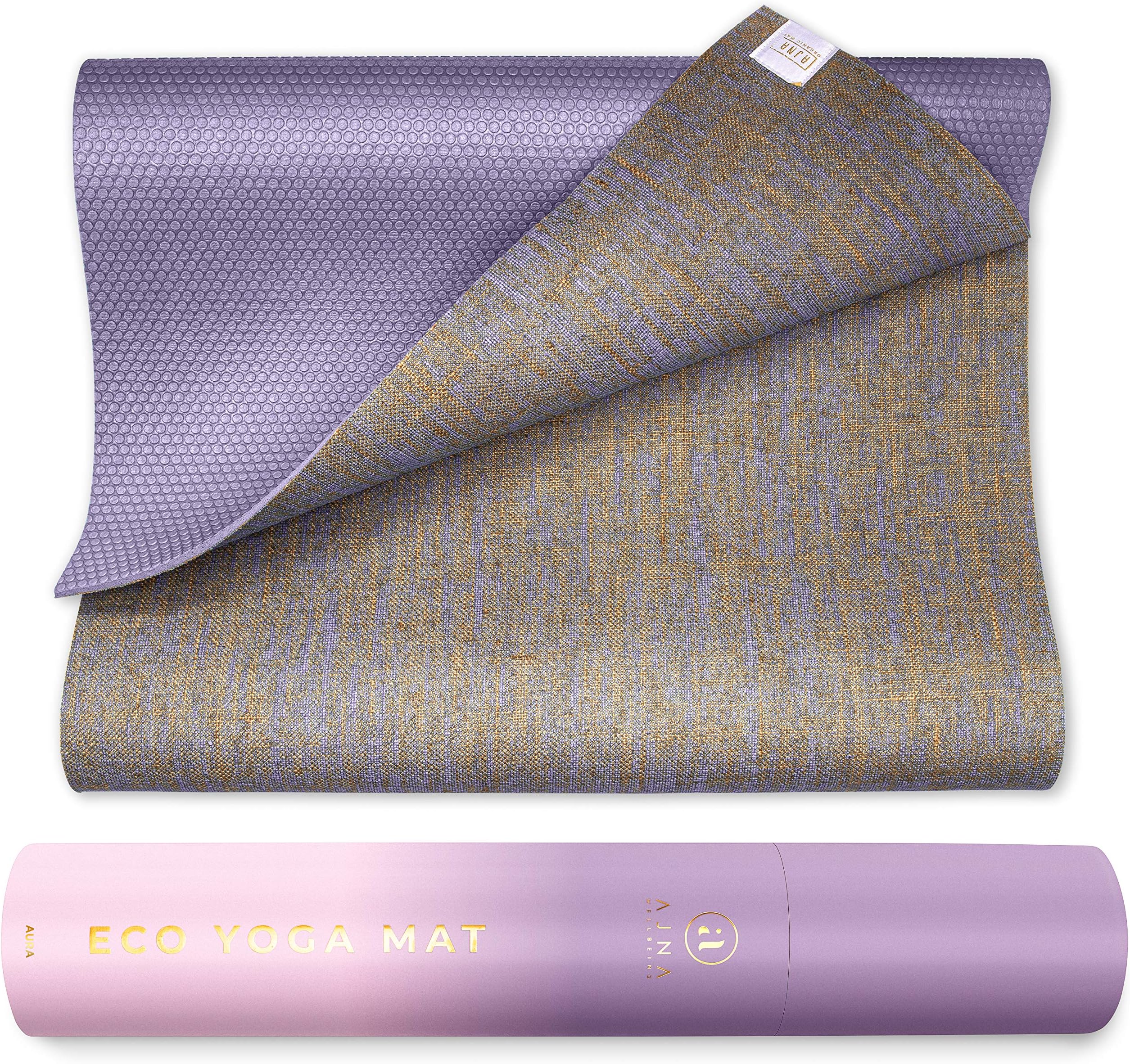 Ajna Organic Yoga Mat - Natural Jute Yoga Mats - Large Non Slip Eco Friendly Yoga Mats with Carrying Strap - Reversible Jute PER - Extra Long Yoga Mat 72 Inch - 5mm - All Types of Yoga - Vegan