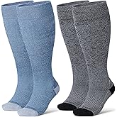 LEVSOX Wide Calf Cushioned Compression Socks for Men & Women, Made with Viscose from Bamboo 15-20 mmHg, Knee High Support Stockings for Circulation
