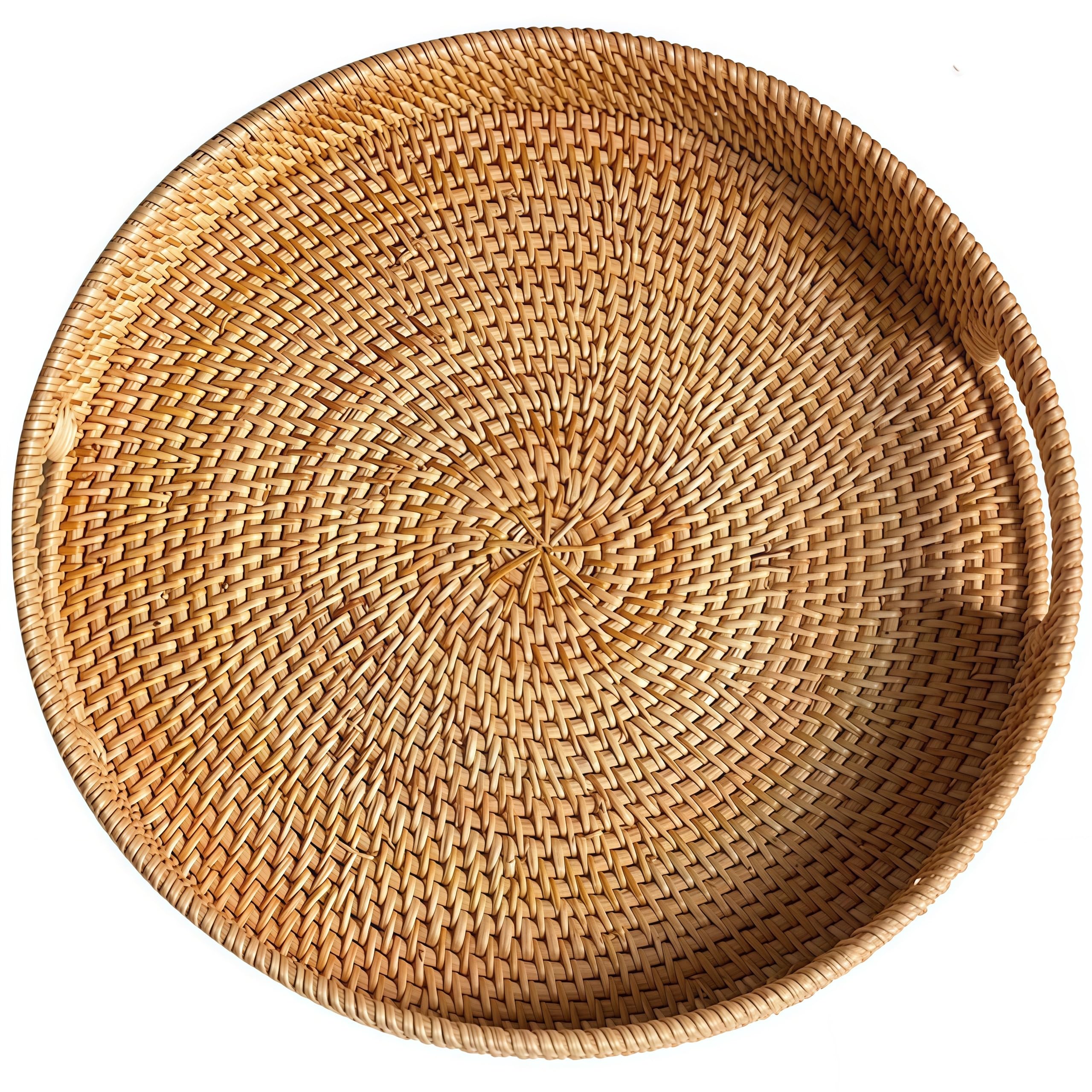 Photo 1 of 14.2" Round Rattan Tray, Hand Woven Serving Tray with Handles, Wicker Serving Basket, Decorative Tray for Home Decor, Natural