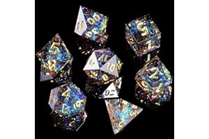 MINI PLANET DND Dice Set Tabletop Role Playing Game Dice Dungeons and Dragons Dice Set 7PCS DND Dice Set Handcrafted Dice Set with Sharp Edges and Beautiful Inclusion Galaxy Dark