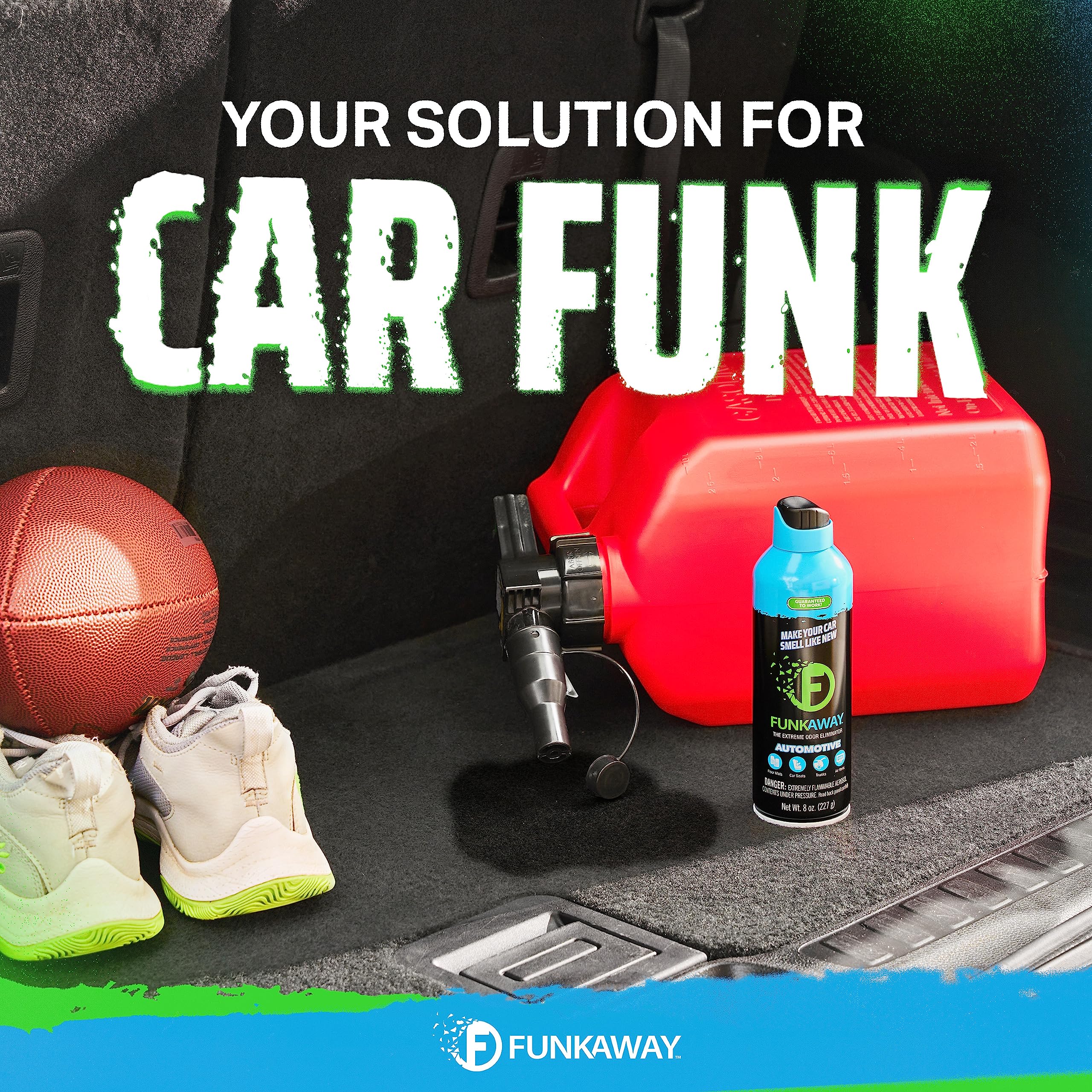 FunkAway Automotive Aerosol Spray, 8 oz., The Extreme Odor Eliminator for Cars, SUVs, Trucks, RVs and Boats, Make Your Car Smell Like New Again