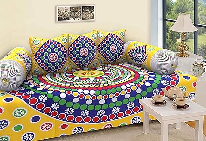 RajasthaniKart Dewaan-e-Khas Abstract 144 TC Cotton Diwan Set, Multicolour, Cloth_Dewaan_45_1