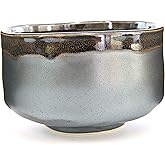 Mino Ware Japanese Handcrafted Matcha Tea Bowl Black, Matcha Tea Cup Ceremony, Authentic Pottery, Silver Chawan