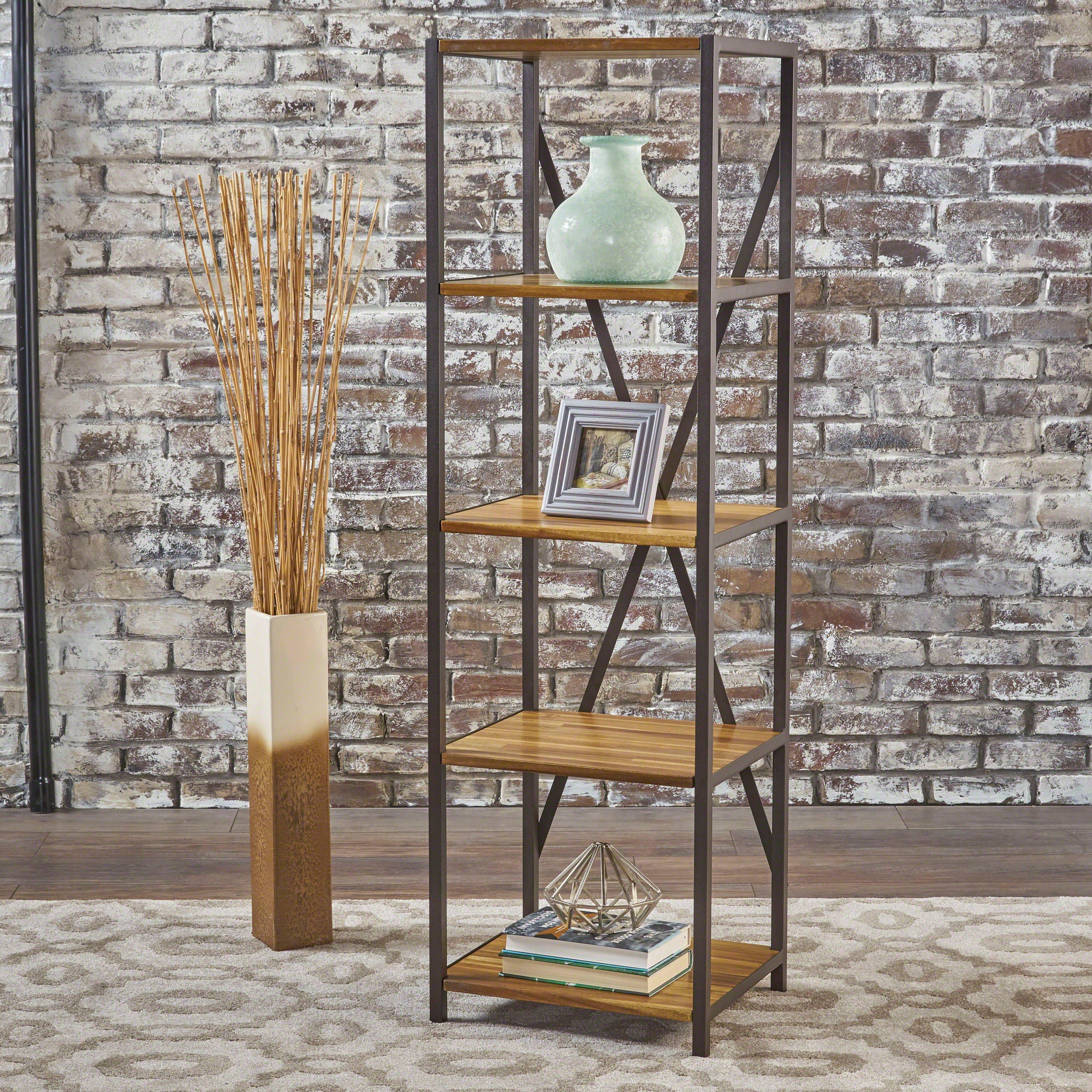 Christopher Knight Home Roney Acacia Wood Bookcase with Iron Accents