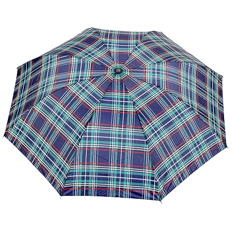 Unisex Blue Checks Print, 3 Fold Fancy Manual Umbrella for Rain, Summer & All Weather Conditions