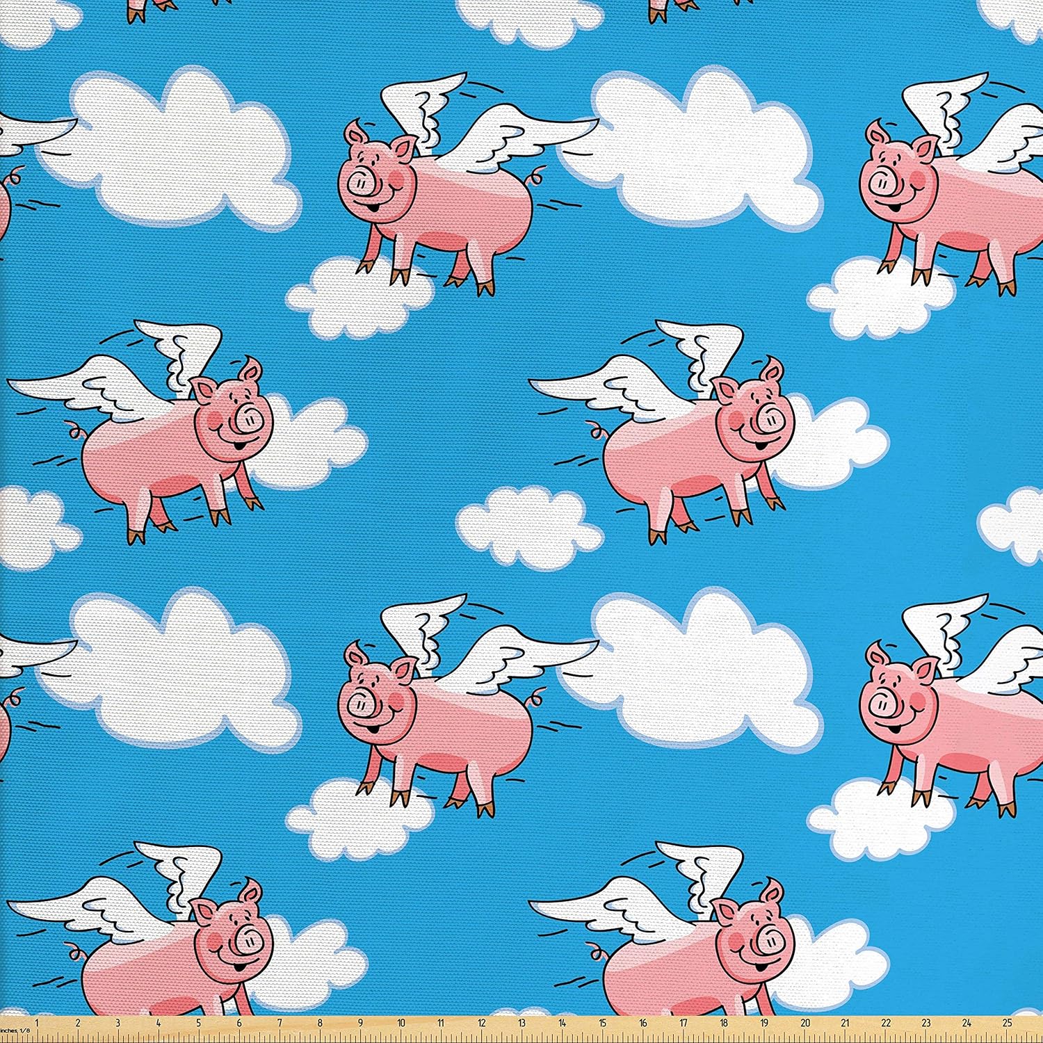 Amazon Com Ambesonne Pig Fabric By The Yard Flying Pig Cartoon Style Characters With Wings The Saying Kid Clouds Cartoon Style Print Decorative Fabric For Upholstery And Home Accents Pink Blue