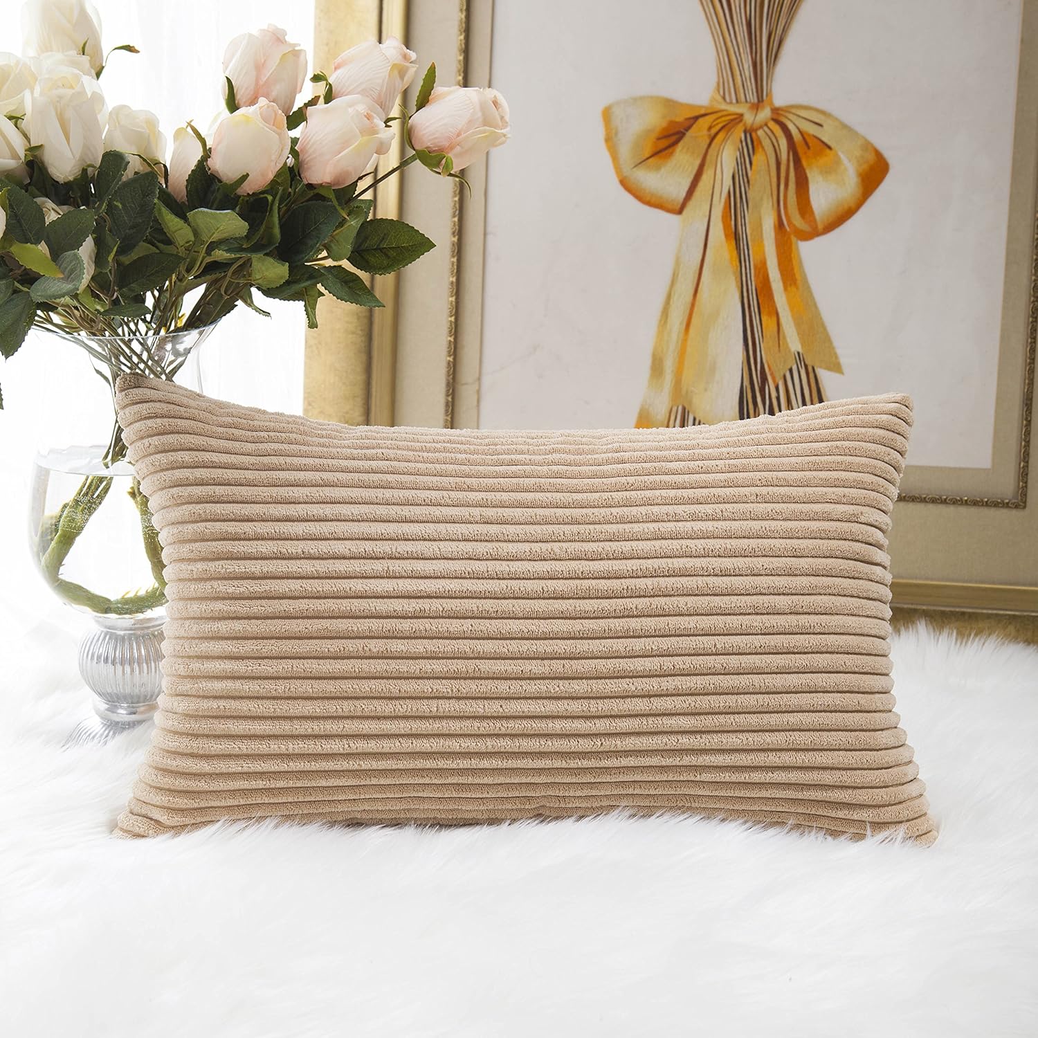HOME BRILLIANT Decorative Striped Corduroy Rectangle