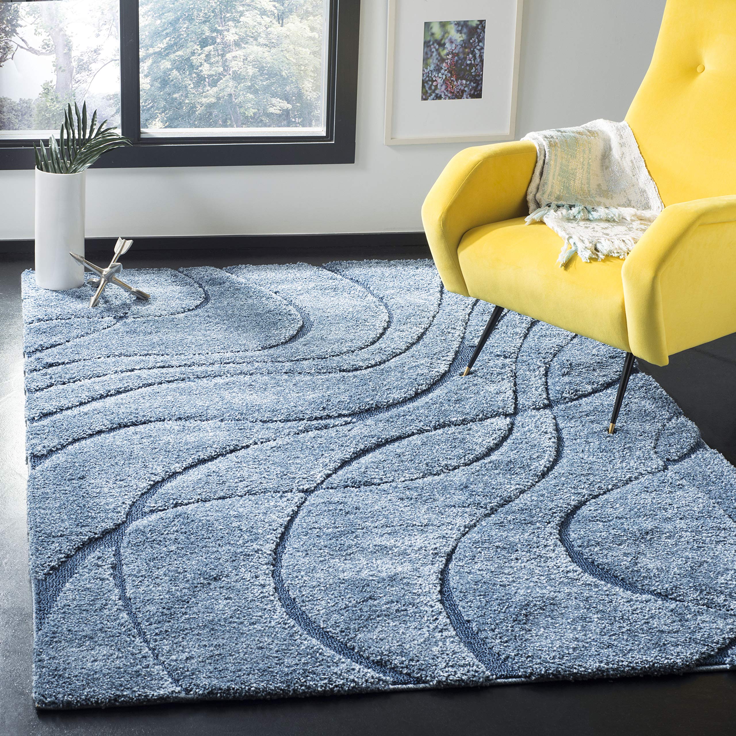 Safavieh Florida Shag Collection Area Rug - 2' x 3', Light Blue/Blue, Geometric Design, Plush 1.2 Inch Thick Ideal for High Traffic Areas in Living Room, Bedroom, Dining (SG471-6065) Image Safavieh Florida Shag Collection Area Rug - 2' x 3', Light Blue/Blue, Geometric Design, Plush 1.2 Inch Thick Ideal for High Traffic Areas in Living Room, Bedroom, Dining (SG471-6065) Image