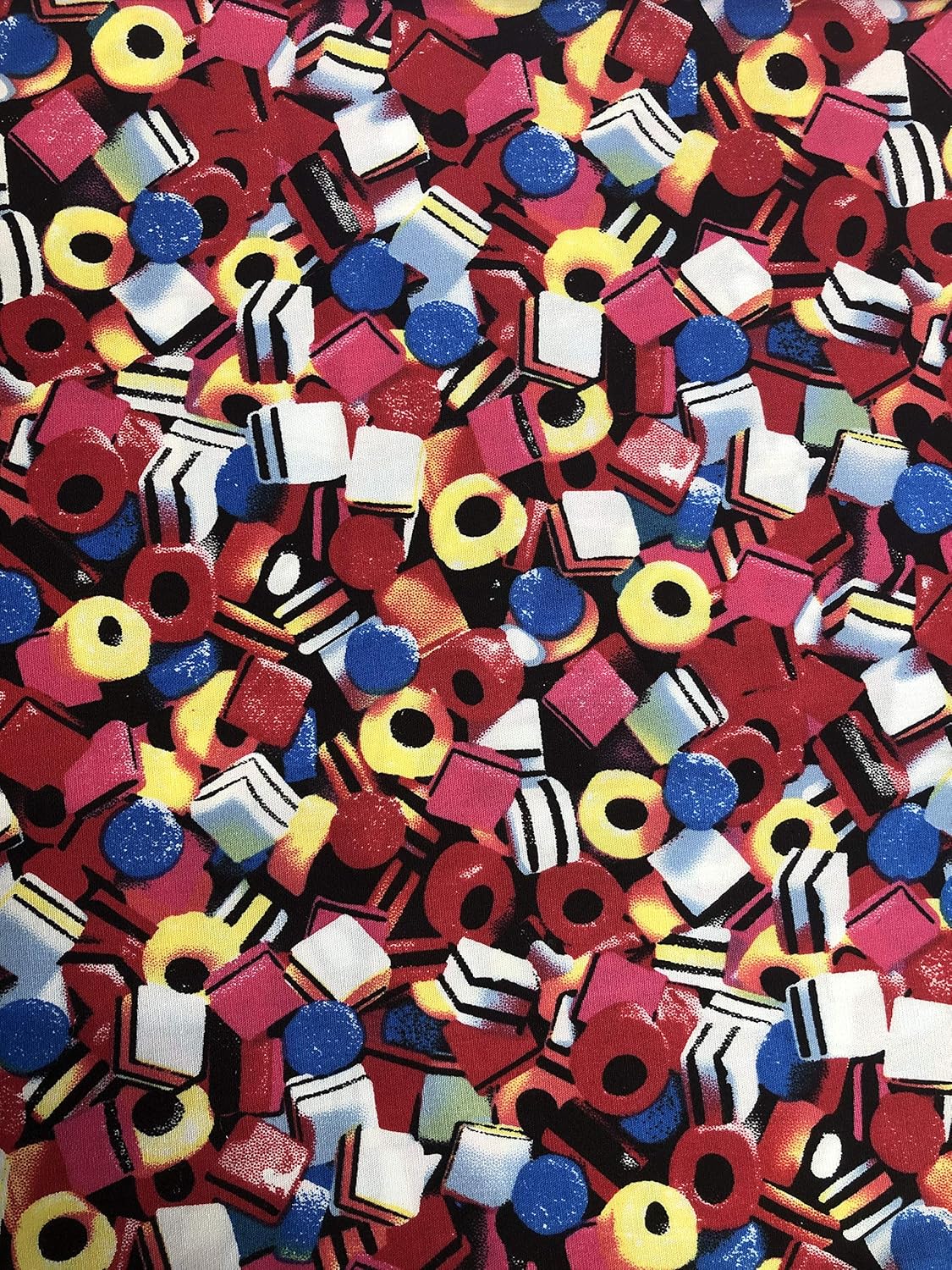 45" wide Polycotton Print Dress Fabric Turquoise Liquorice Allsorts