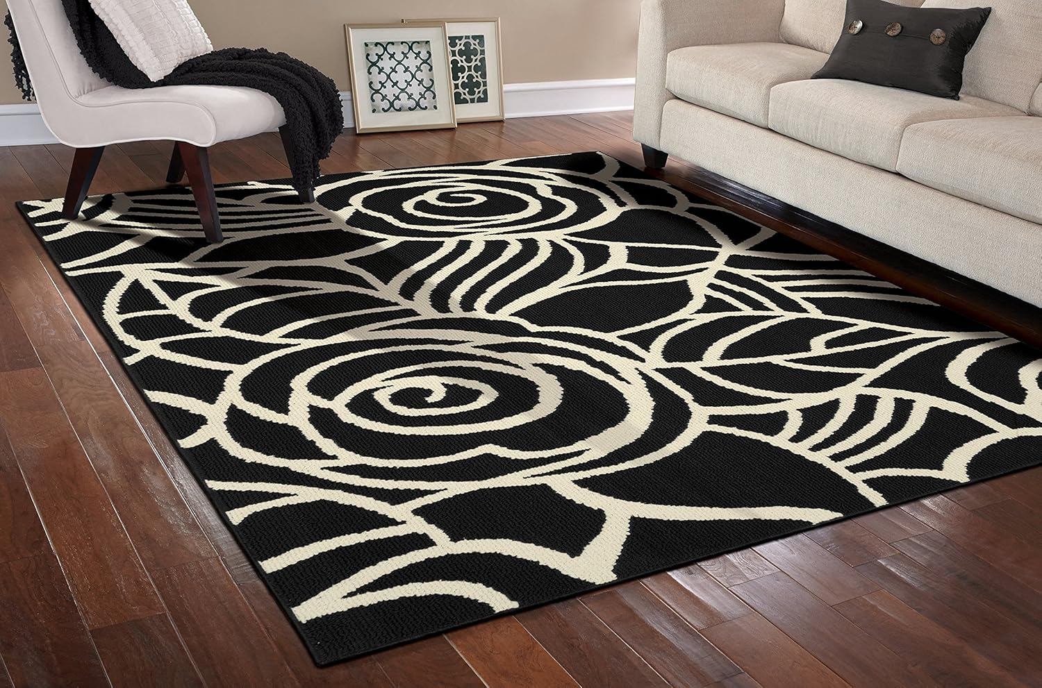 Amazon Com Garland Rug Rhapsody Area Rug 8 X 10 Black Ivory Furniture Decor