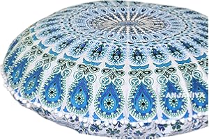 ANJANIYA - 32" Peacock Mandala Bohemian Yoga Meditation Floor Pillow Cover Comfortable Home Car Bed Sofa Cushion Couch Seating Large Zipped Throw (32 inches, Turquoise)