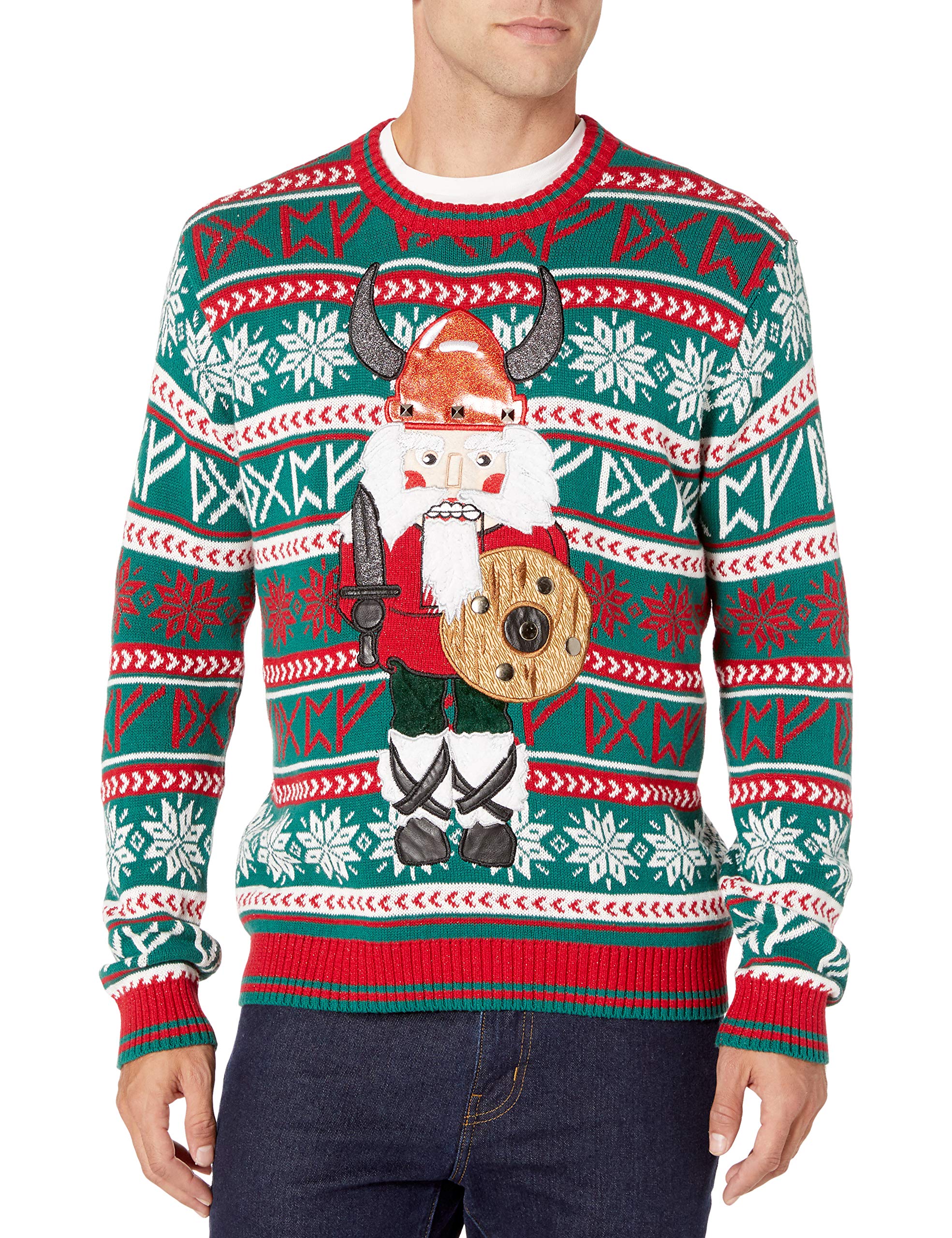 Blizzard Bay Men's Ugly Christmas Sweater Santa, Green/Red, Medium Image