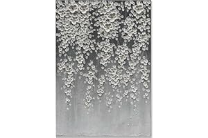 zoinart 3D Oil Painting on Canvas, 28x40 inch Hand Painted Abstract White Flowers/Floral Paintings Grey Artwork Modern Canvas Wall Art Wall Decor Framed Ready to Hang