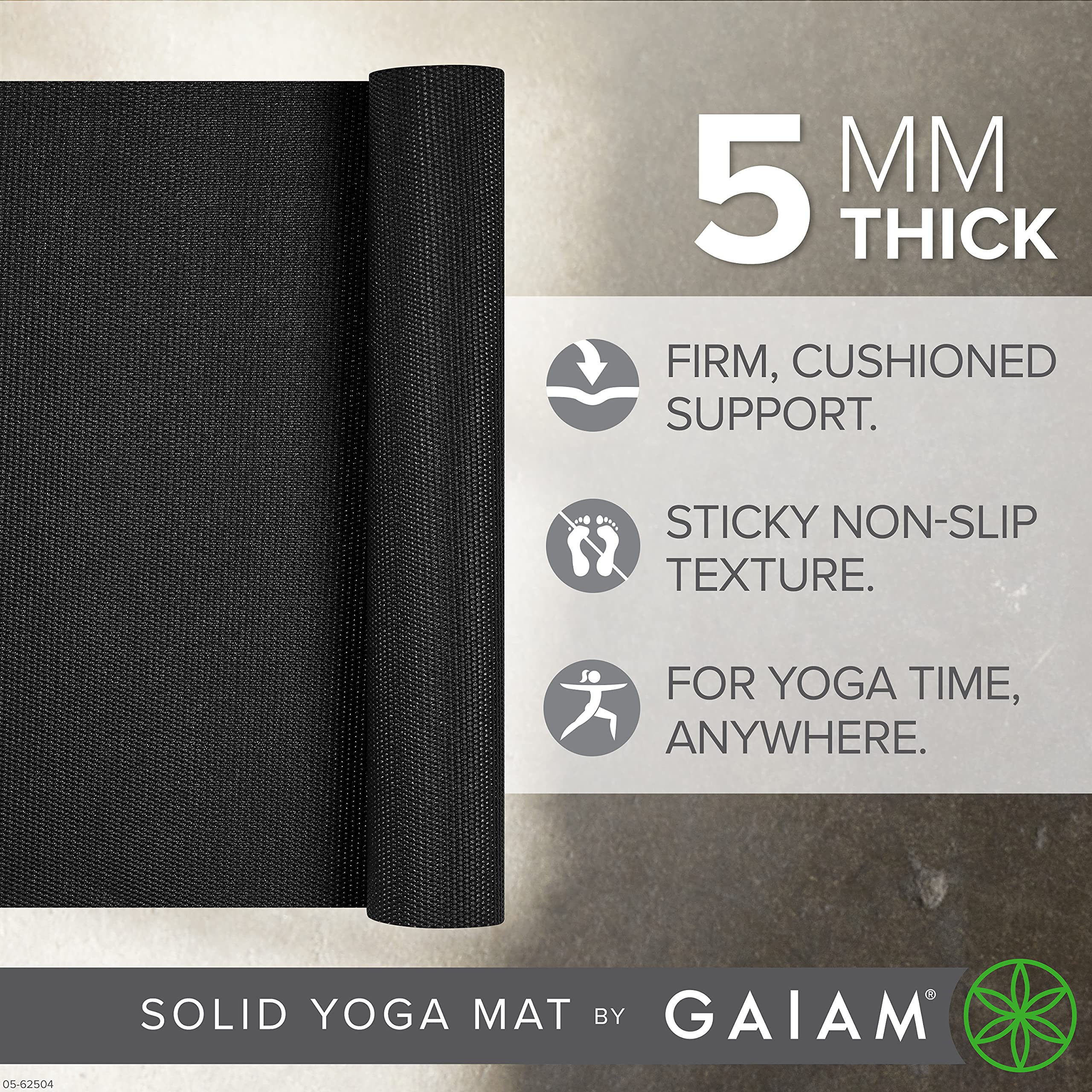 Gaiam Yoga Mat - Premium 5mm Solid Thick Non Slip Exercise & Fitness Mat for All Types of Yoga, Pilates & Floor Workouts (68