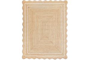Weaving Village Wave Scalloped Natural Jute Rug - Boho Entryway Runner, Farmhouse Scallop, Off White (8'x10')