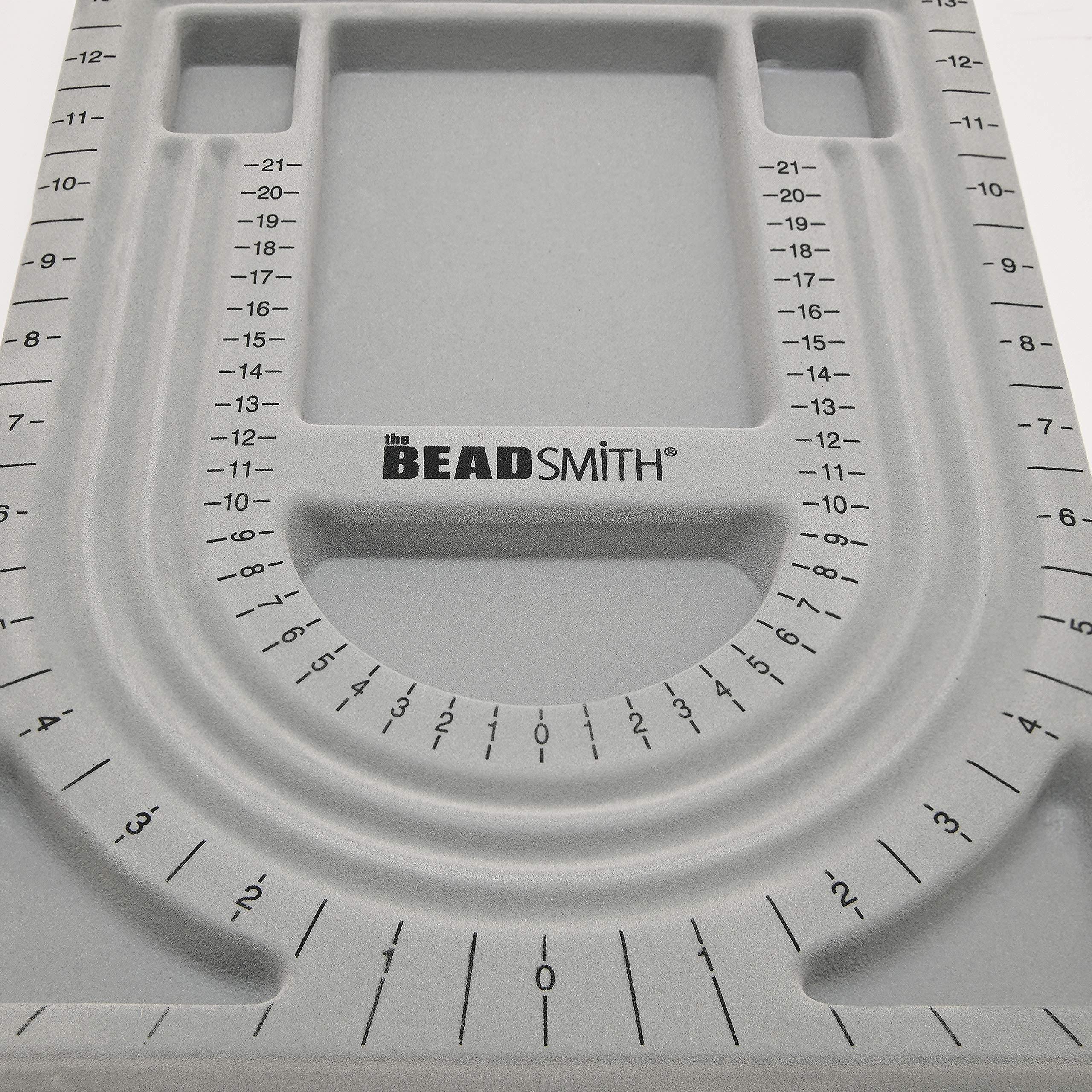 The Beadsmith Bead Board with Cover, Grey Flocked, 3 U-Shaped Channels, 6 Recessed Compartments,13.25H x 9.75L inches, Design Boards for Creating Bracelets, Necklaces and Other Jewelry