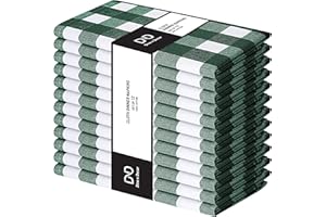 Dine n Decor Buffalo Plaid Cloth Napkins 100% Cotton - Ideal for Events Wedding Christmas Easter - Perfect Everyday Use Cloth Napkins 18x18 - Set of 12 Gingham Check Napkins- Green White