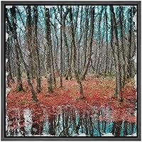 SIGNWIN Framed Canvas Wall Art Pine Forest Near Lake in Springtime Landscape Trees Oil Painting Impressionism Traditional Scenic Expressive for Living Room, Bedroom, Office - 16x16 inches
