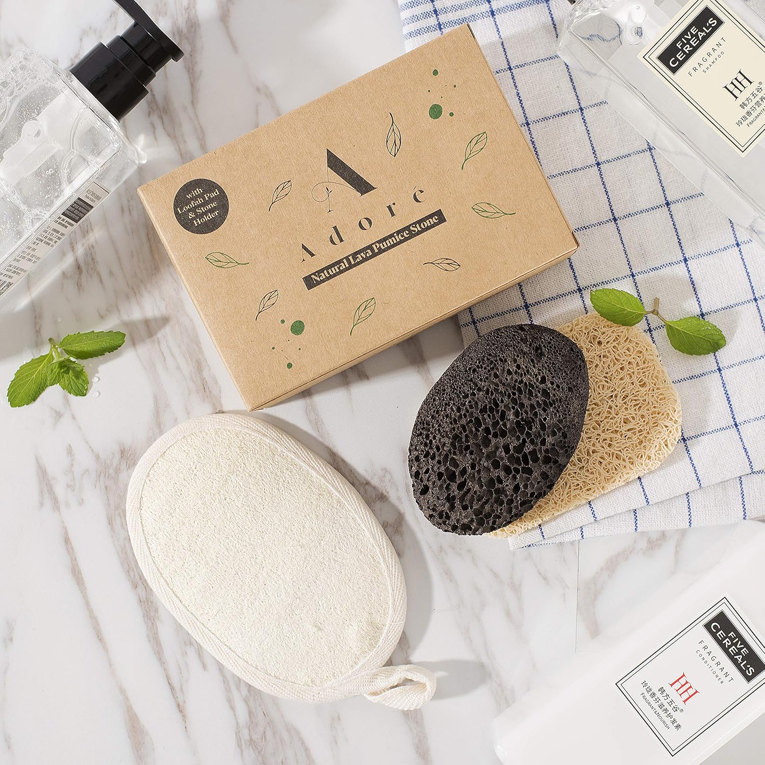 Eco-Friendly Lava Pumice Stone for feet - Callus Remover for feet and hands - Natural Foot Scrubber for Exfoliation to Remove Dead Skin – Pedicure Foot Care Gift Set with Organic Loofah Pad & Tray: Beauty