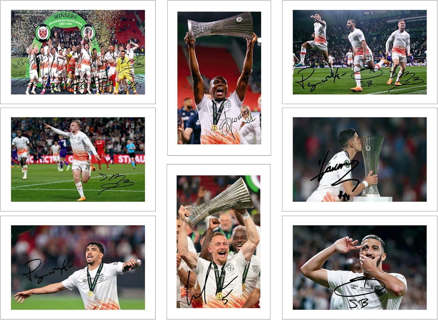 Photographs - Bulk Set of 20 West Ham 2023 Europa Conference League Final Players Signed 6X4 Inch Photo Prints With Pre Printed Signatures Autograph Gift. Artwork Wall Art