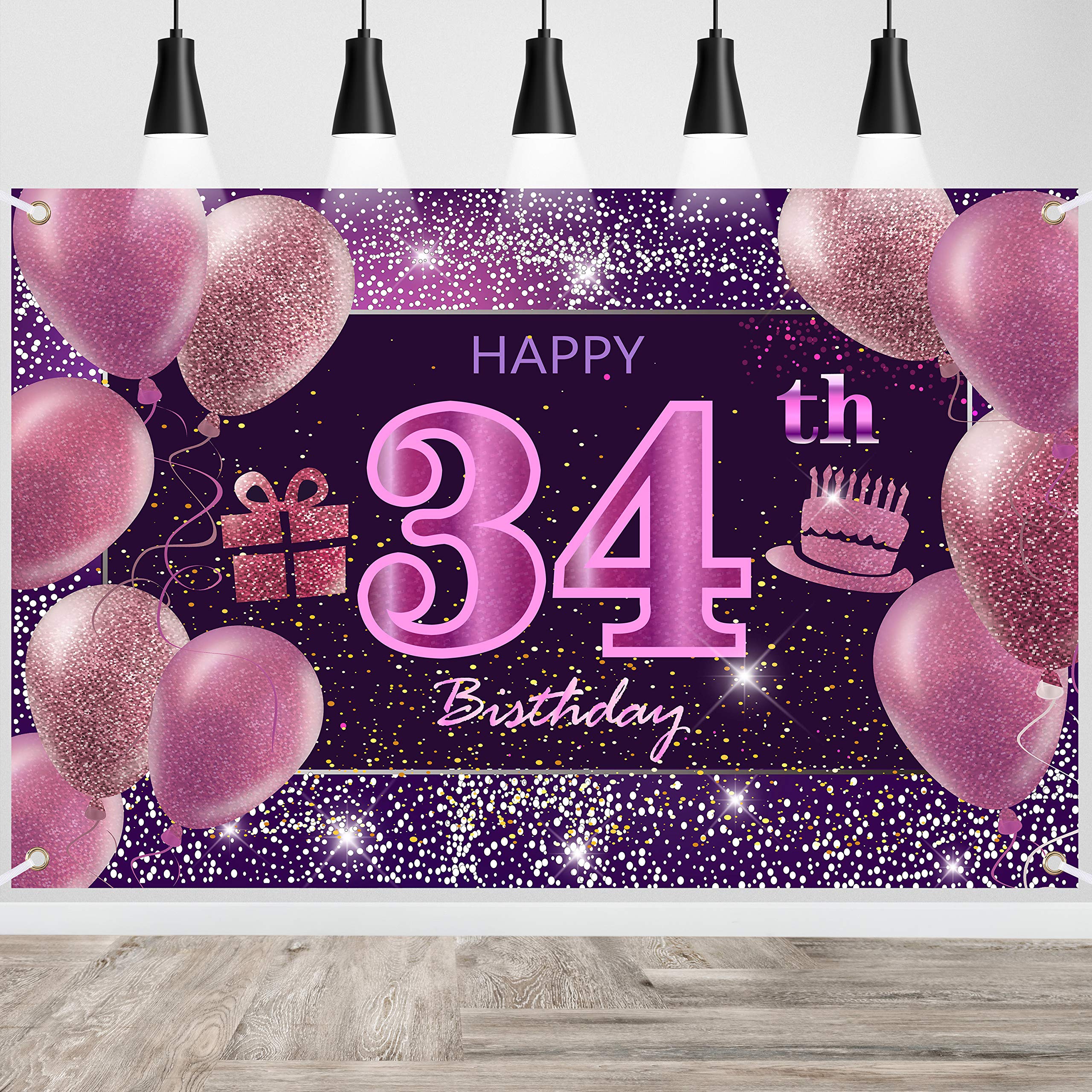 34th Birthday Decorations IMISI Happy Birthday Banner Pink Birthday Backdrop Decorations for a Party