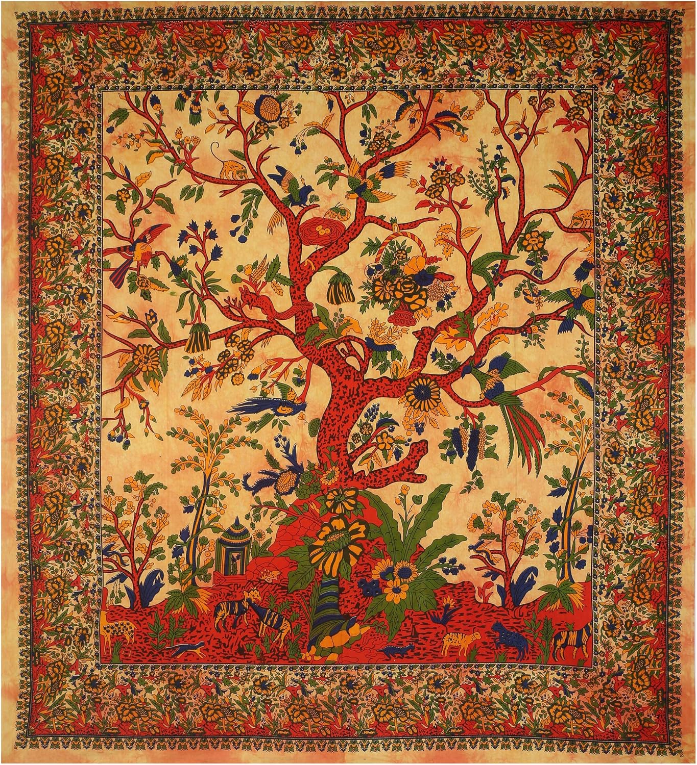Tapestries - Bless international Tapestry Tree of Life Wall Hanging Psychedelic Tapestries Indian Cotton Bedspread Picnic Sheet Wall Decor Blanket Wall Art Hippie Bedroom Decor (Yellow Orange Tree of Life, (30 X 40 inches))