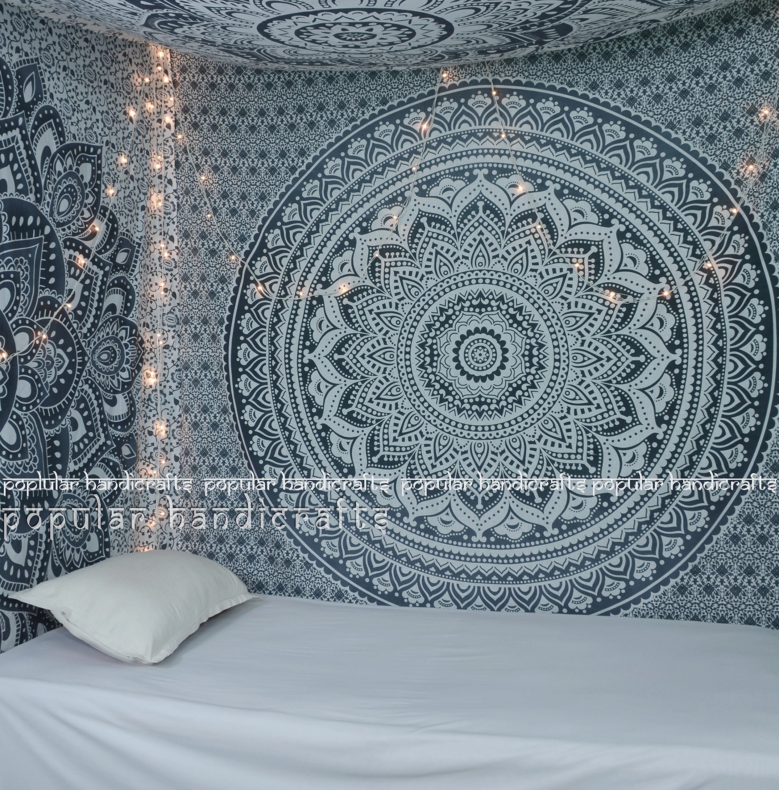 Popular Hippie Mandala Tapestry - Boho Wall Hanging in Grey Ombre