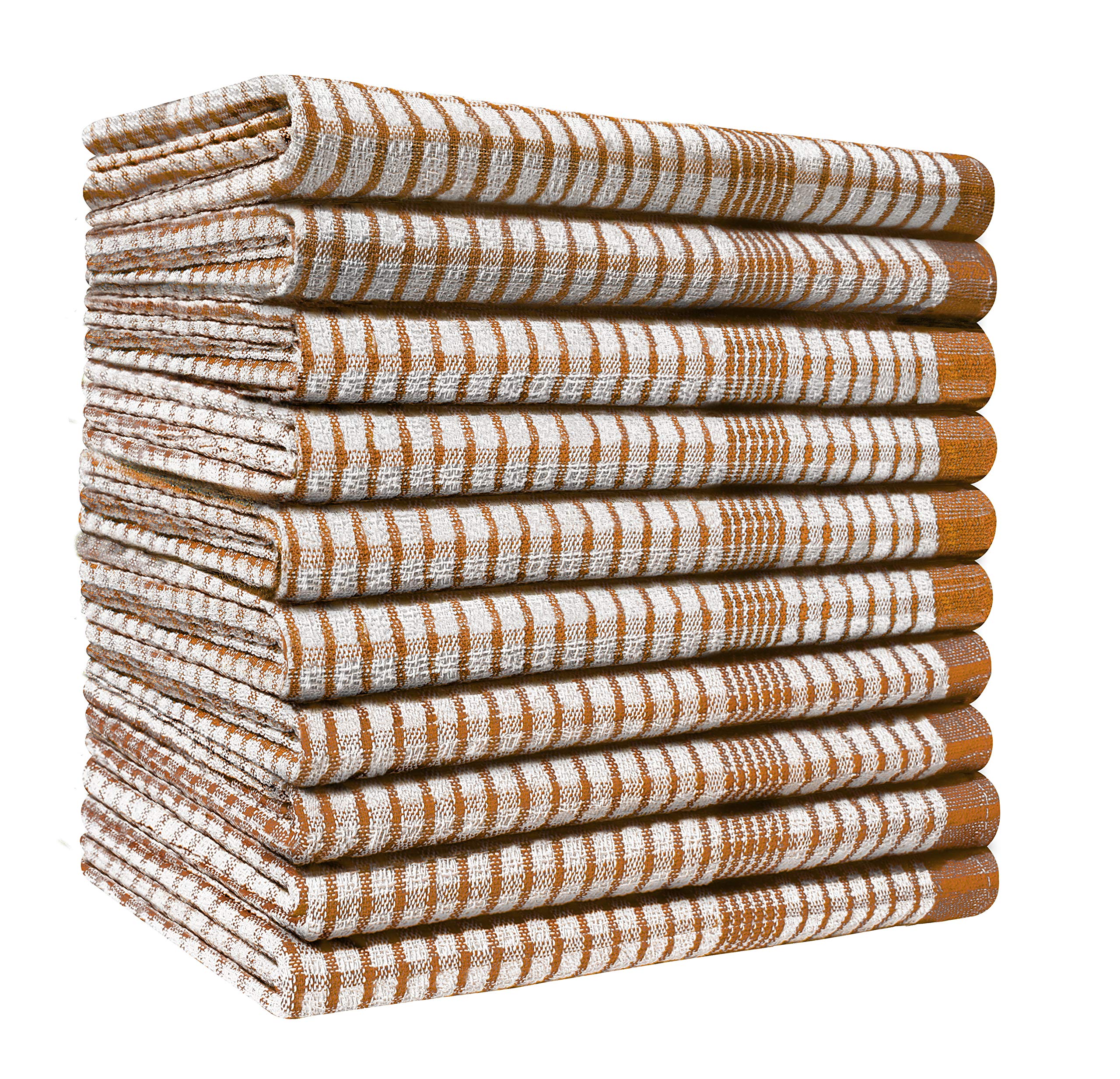 Pack of 10 Heavy Duty (80gm/pc) WonderDry Checked Cotton Kitchen Tea Towels - Absorbent - Long Lasting – Professional Grade - Lint Free, Fade Resistant – Bar, Catering Restaurant Cloth- 50 x 70 cm