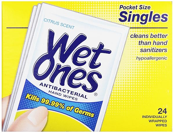 WET ONES ANTIBACTERIAL THICK MOIST TOWELETTES, CITRUS SCENT, SINGLES, 24 CT
