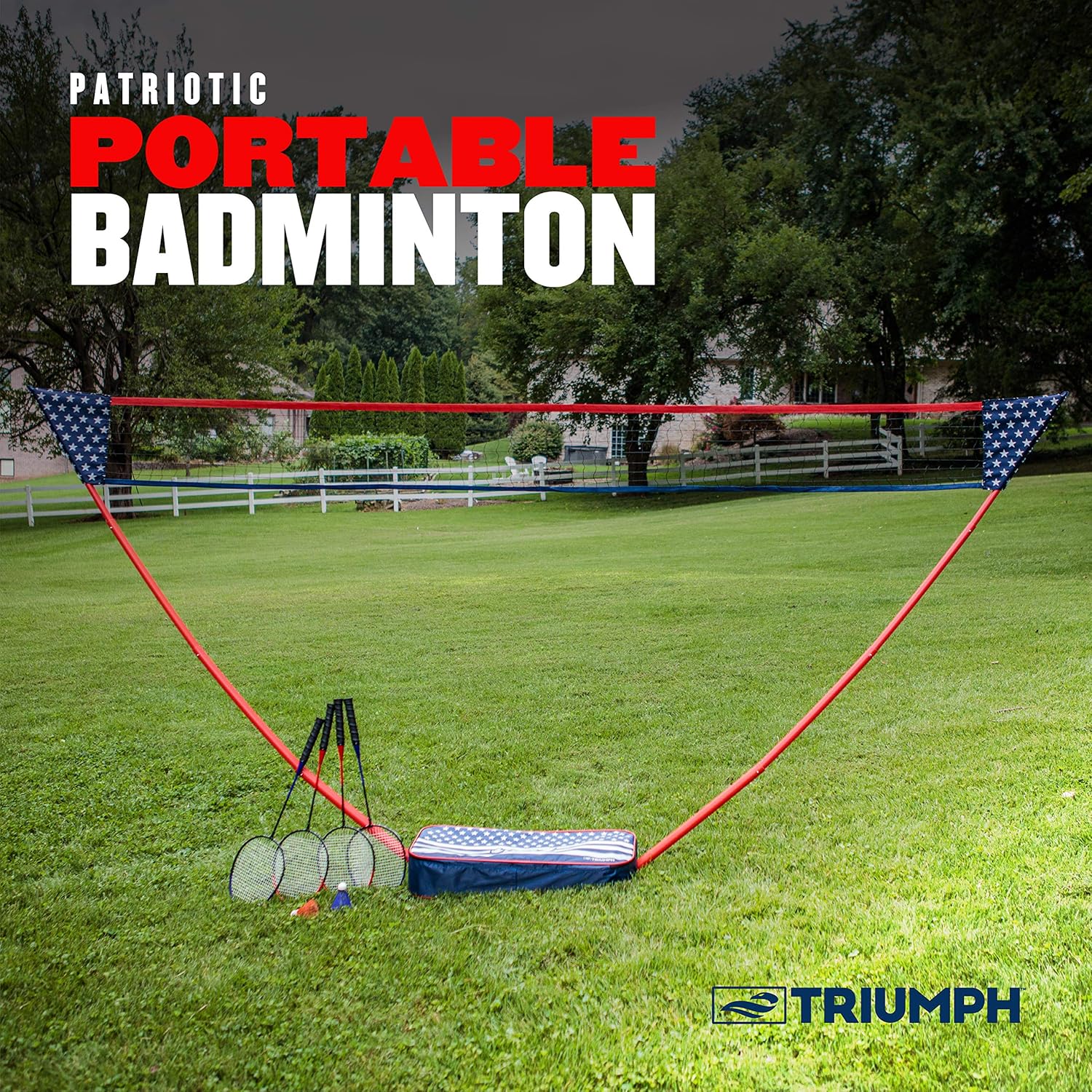 Triumph Sports Patriotic Portable Badminton Set with Freestanding Base Sets Up on Any Surface in Seconds – No Tools or Stakes Required, Multi : Sports & Outdoors