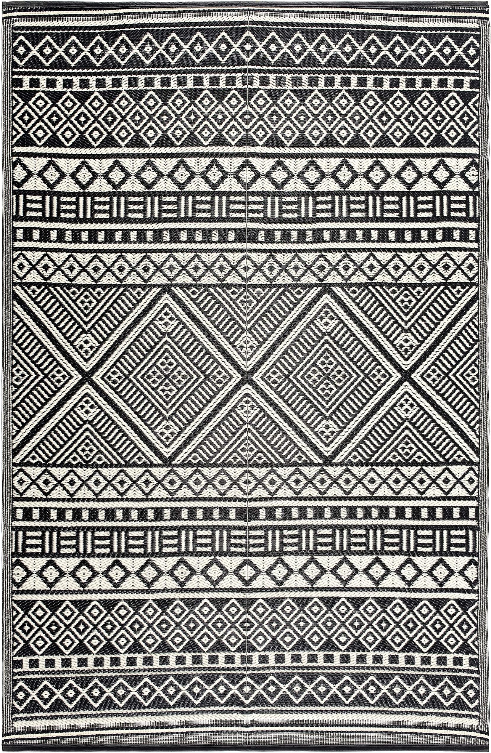 Lightweight Indoor Outdoor Reversible Plastic Area Rug - 5'9" x 8'9" Texas - Black/White