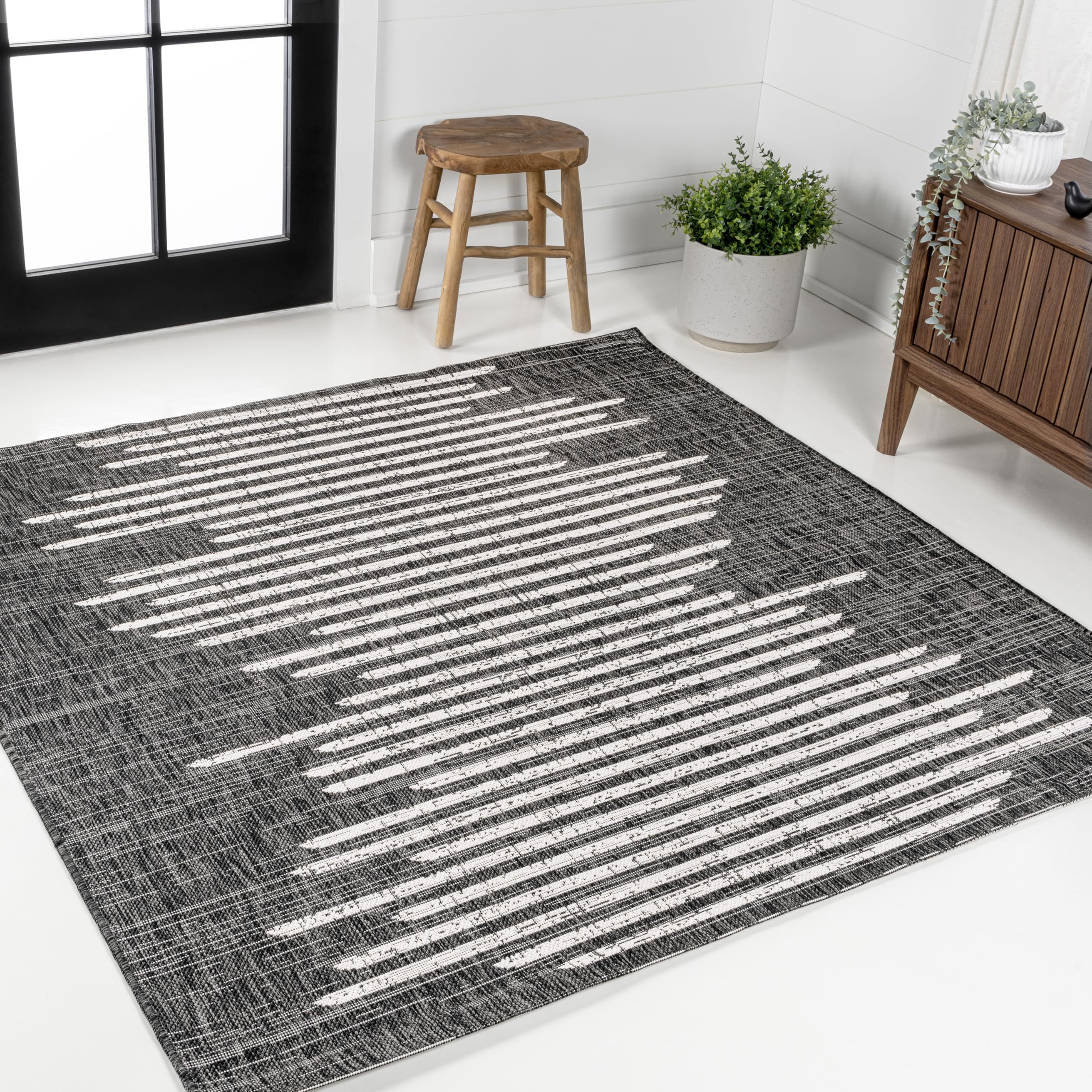 JONATHAN Y Stripe Geometric Indoor Outdoor Square Area Rug 4X4 Black/Ivory, Zolak Berber for Backyard, Patio, Porch, Easy-Cleaning, High Traffic, Pet-Friendly, Non-Shedding (SMB124E-4SQ) Image JONATHAN Y Stripe Geometric Indoor Outdoor Square Area Rug 4X4 Black/Ivory, Zolak Berber for Backyard, Patio, Porch, Easy-Cleaning, High Traffic, Pet-Friendly, Non-Shedding (SMB124E-4SQ) Image