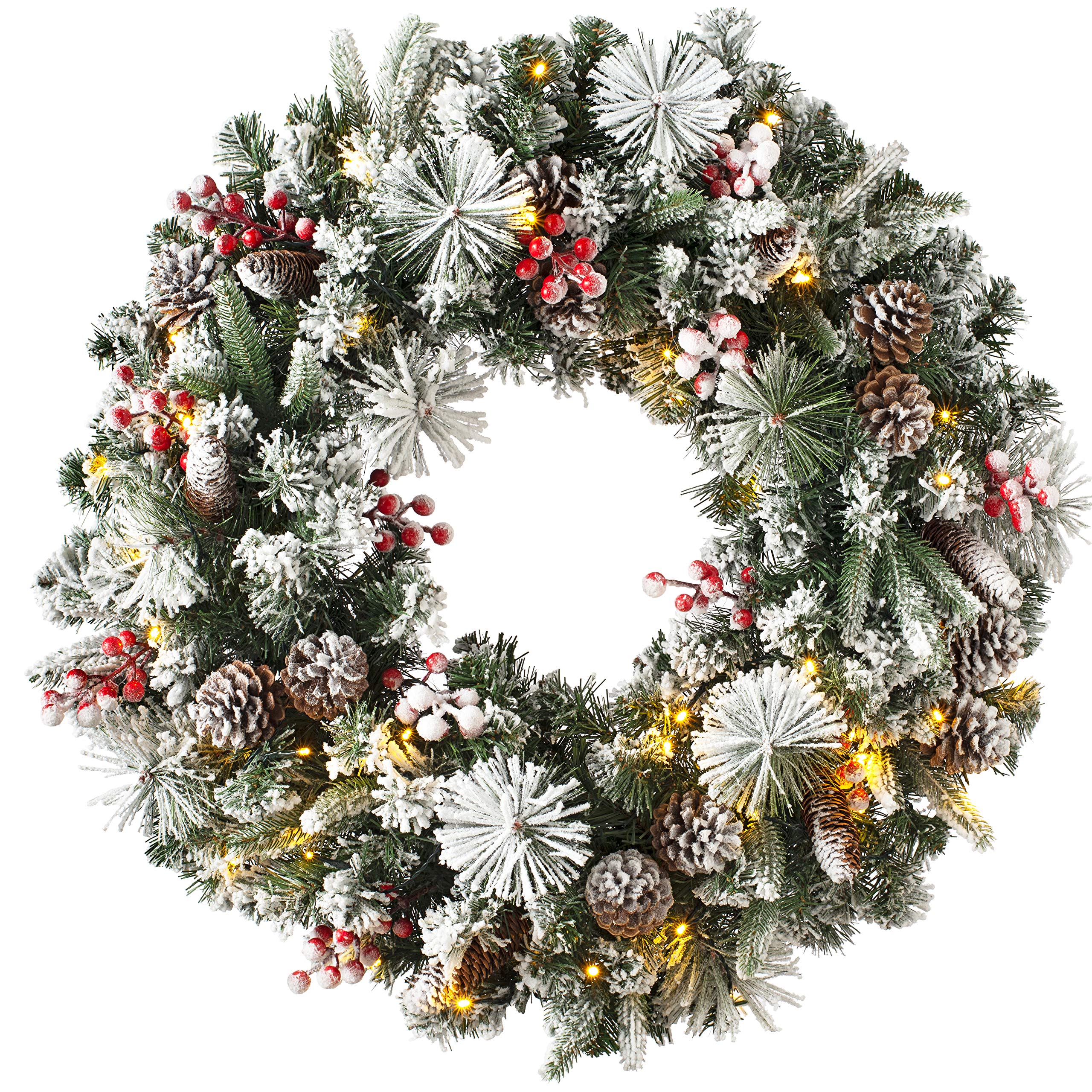 Luxury Pre-Lit Snow Flocked Wreath with 50 LED Lights