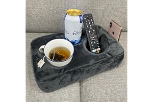 XCHOUXER Couch Cup Holder Pillow, Couch Drinks Remotes Holder for Center of Couch, for Sofa, Bed, RV, Car (Gray)