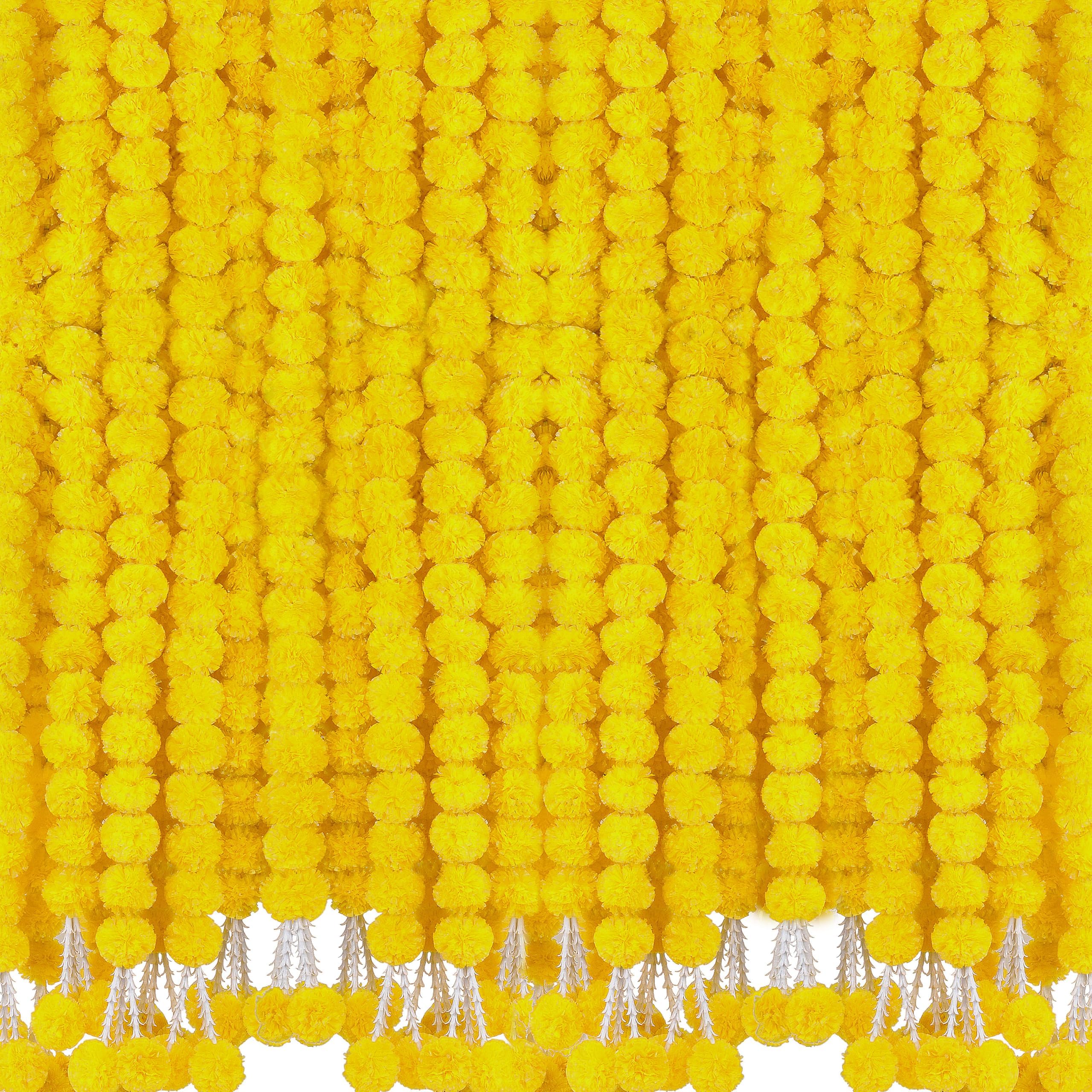 Photo 1 of ***MISSING 2 PCS*****6 Pcs 5 Feet Long Strands Marigold Flowers Garland with Pendant Indian Wedding Decoration Artificial Decorations for Altar Faux Flower for Diwali, Pooja, Bush Floral Party (Yellow)