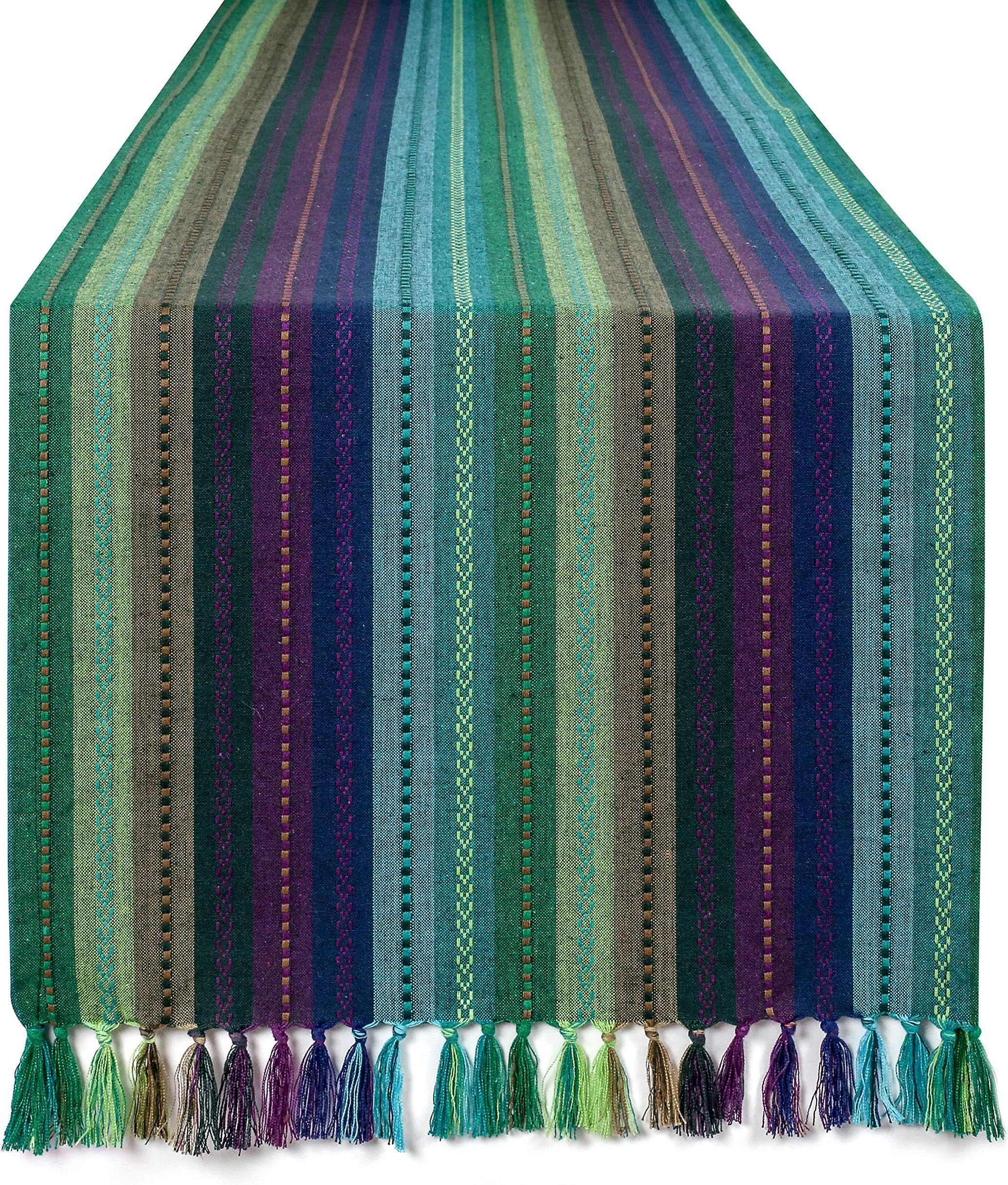 Salsa Teal Multi Stripe Cotton Table Runner 108 Inch Long, Multi Color Table Runner, Farmhouse Table Runner, Rustic Bridal Shower Decor Table Runner, Wedding Table Runner-16x108 Teal Multi, Set of 1