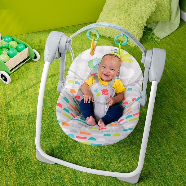 BRIGHT STARTS PLAYFUL PARADISE PORTABLE COMPACT AUTOMATIC BABY SWING WITH MUSIC, UNISEX, NEWBORN +