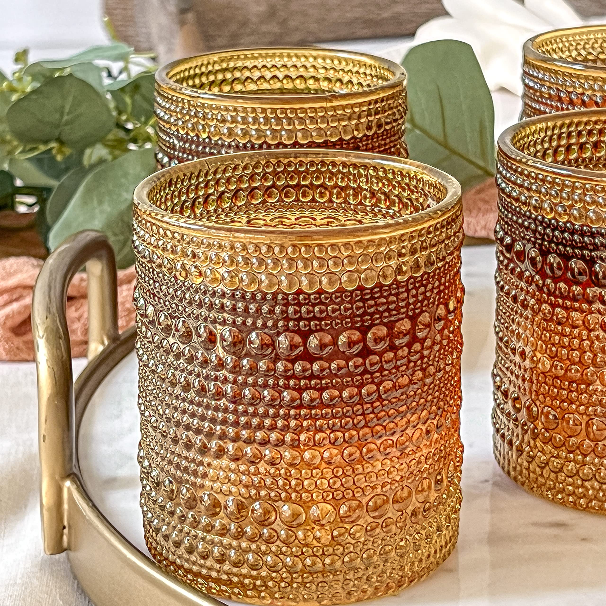 Kate Aspen Beaded Amber Drinking Glasses Set of 6-10 oz Vintage Glassware Set Jupiter Glasses, Cocktail Glass Set, Juice Glass, Water Cups Hostess Gift, Present, Gift for Newlyweds