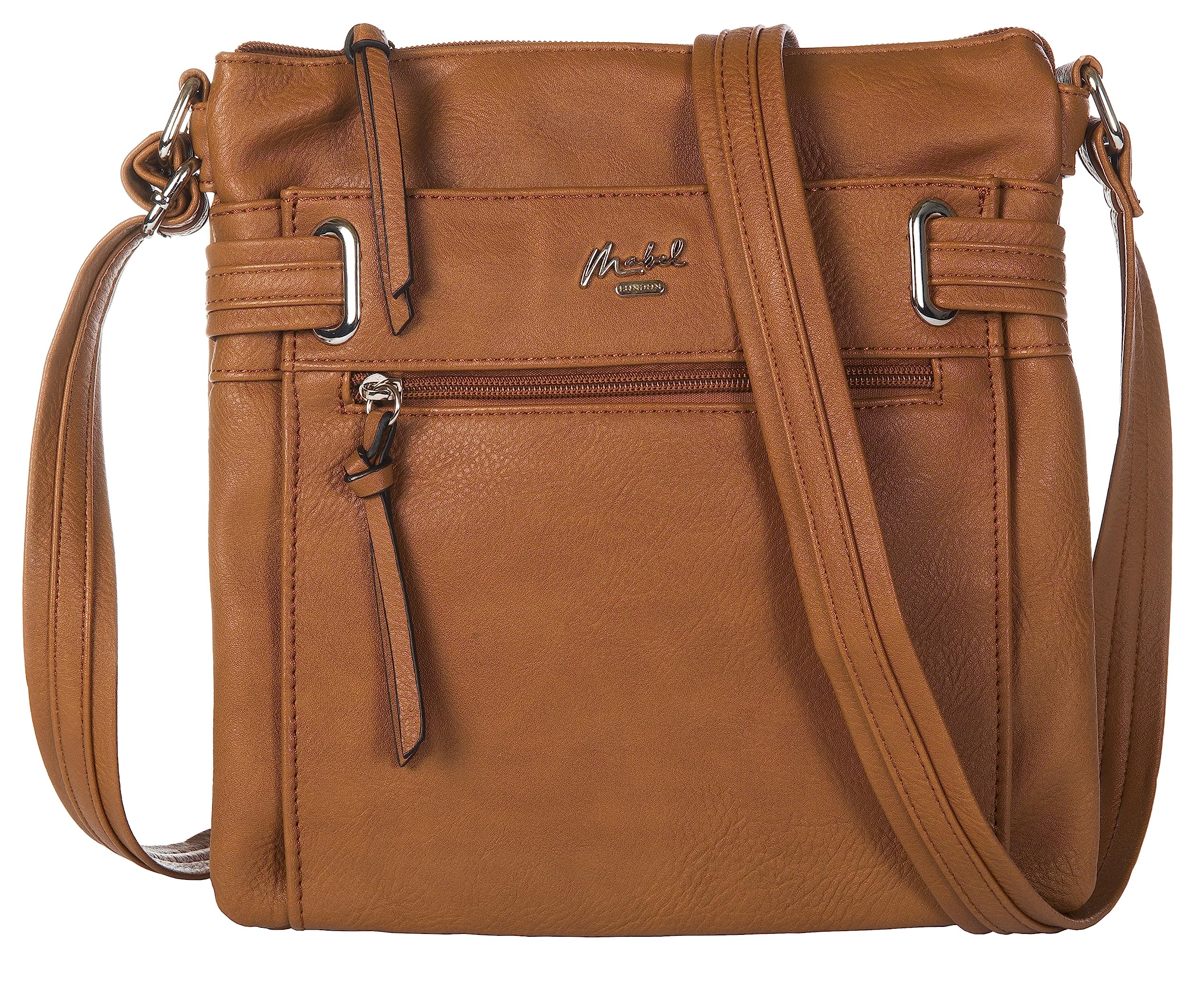 Mabel London - Women’s Cross Body Handbags – Trendy Long Shoulder Strap Messenger Bags in Various Styles - (Design 2 - Brown)