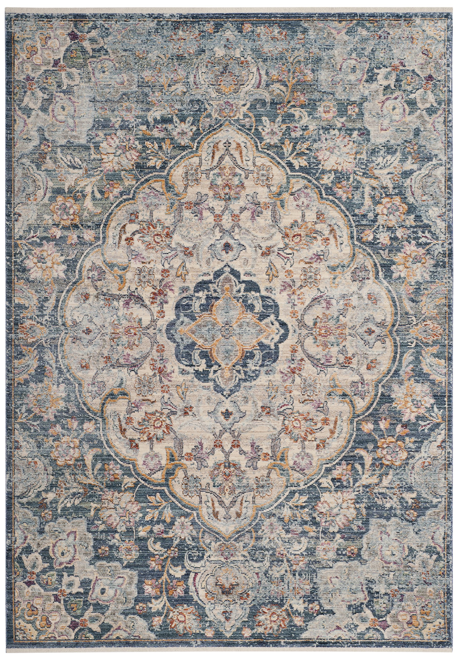 Safavieh Traditional Indoor Woven Rectangle Area Rug, Illusion Collection, ILL711, in Cream / Blue, 91 X 152 cm for Living Room, Bedroom or Any Indoor Space