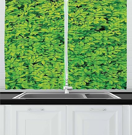 Amazon Com Ambesonne Green Kitchen Curtains Fresh Garden Forest