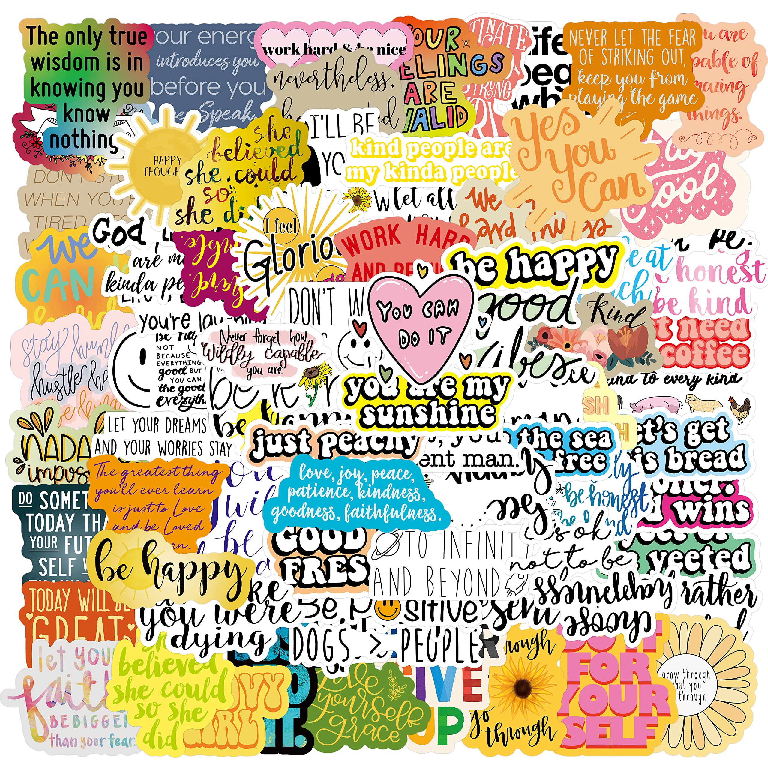 100Pcs Motivational Stickers, Positive Affirmation Quotes Pack for Journal Scrapbooking Reward Positive Inspiring Waterproof Vinyl Decals Scrapbook Stickers for Adults Teens Kids Laptop Diary