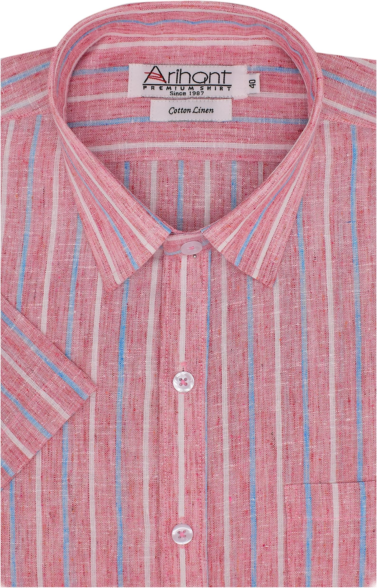 Arihant Men's Striped Half Sleeves Regular Fit Cotton and Linen Formal Shirt
